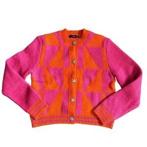 NWOT Women’s Mango Orange Fuchsia Cardigan Sweater Jewel Button Size Medium